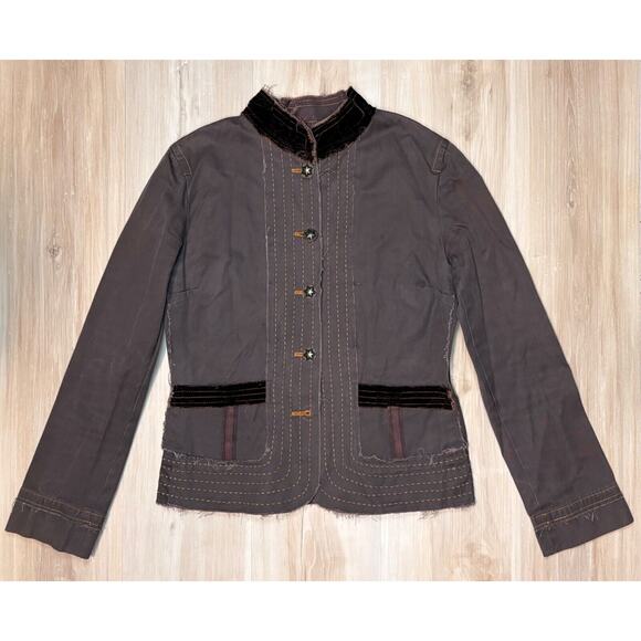 Johnny Was Sz S Embellished Military Jacket Brown - Missing One Button - Picture 7 of 15